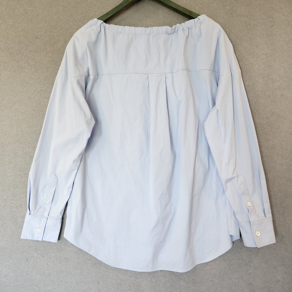 Theory Velvela Utility Blouse Top Womens L‎ Blue Drawstring Button Up - Picture 10 of 13